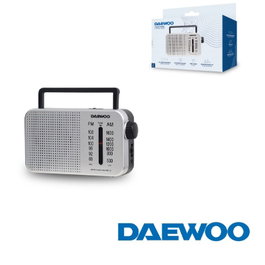 DAEWOO Radio AC/DC argentée avec haut-parleur, entrée jack et poignée de transport