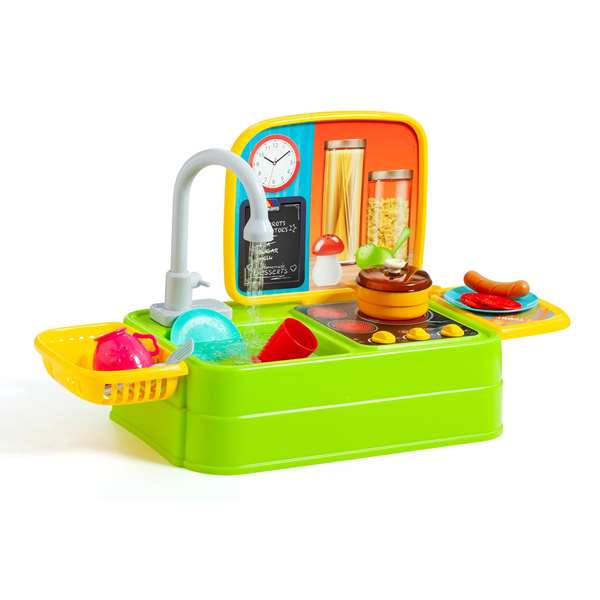 Molto - Cuisine jouet avec évier et robinet accessoires 33x61x25 cm - Jeu d'imitation plastique alimenté par piles pour enfants dès 3 ans
