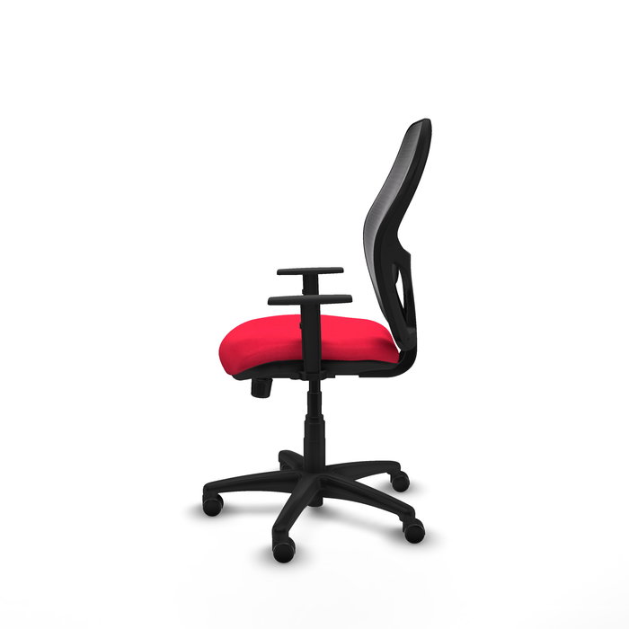 Chaise Alocén Synchro 3 positions tissu Rouge Maille Noir Structure polyamide noire Accoudoir 1D Sans appui-tête Roulettes pour moquette