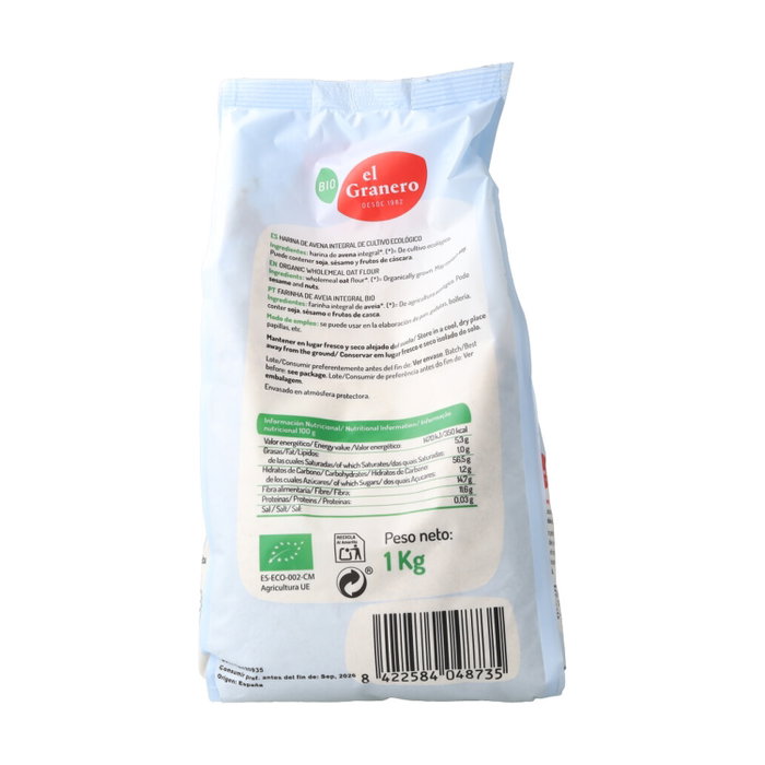 El Granero Farine d'avoine complète biologique 1 kg El Granero Farine d'avoine complète biologique 1 kg