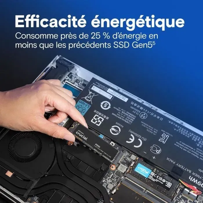 Crucial P510 SSD interne 1 To, CT1000P510SSD8, PCIe Gen4 NVMe M.2, vitesse de lecture jusqu'à 11000 Mo/s, pour gaming et PC