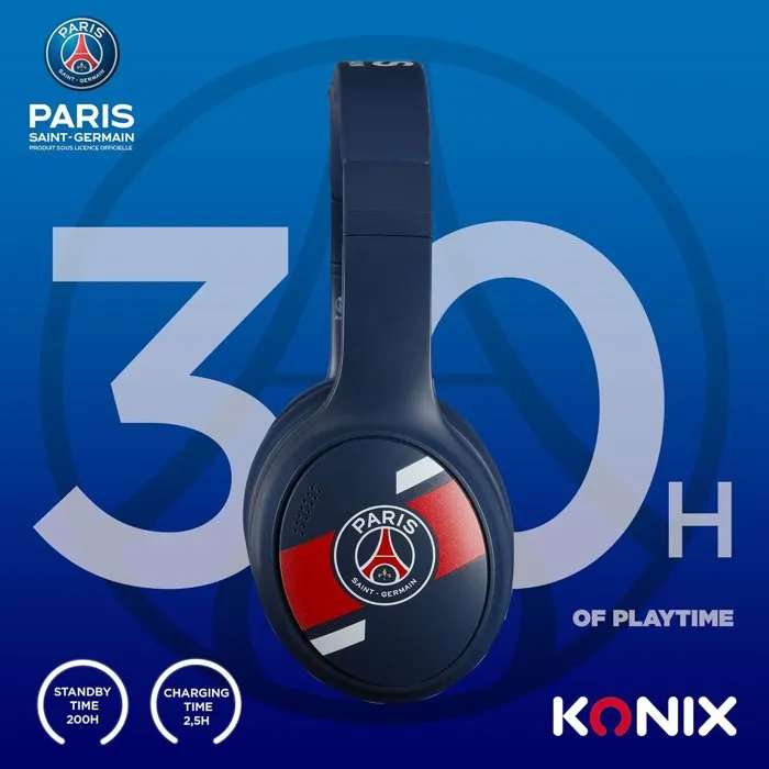 Konix - Casque audio sans fil PSG - Bluetooth 5.3 pour PC, smartphones, tablettes - Autonomie 25h - Microphone intégré - Confort cuir PU - Bleu