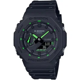 Casio Montre G-Shock en résine noir et vert - Étanche 200m - Double affichage - Automatique - Pour sports