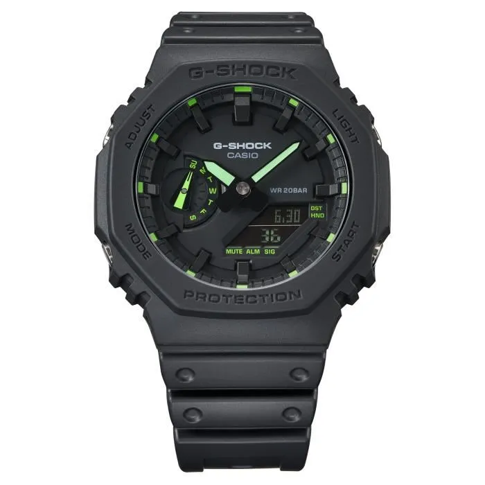 Casio Montre G-Shock en résine noir et vert - Étanche 200m - Double affichage - Automatique - Pour sports Casio Montre G-Shock en résine noir et vert - Étanche 200m - Double affichage - Automatique - Pour sports