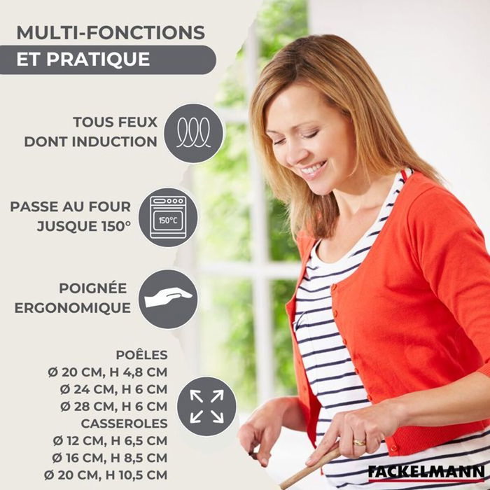 Fackelmann Geneva Batterie de cuisine 12 pièces en inox avec ustensiles