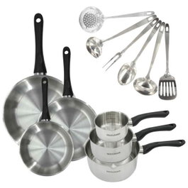 Fackelmann Geneva Batterie de cuisine 12 pièces en inox avec ustensiles