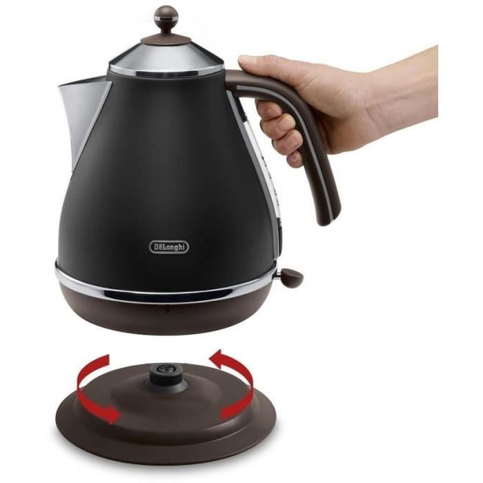DeLonghi Icona Vintage KBOV 2001.BK - Bouilloire 1,7 L Noir mat / Chocolat