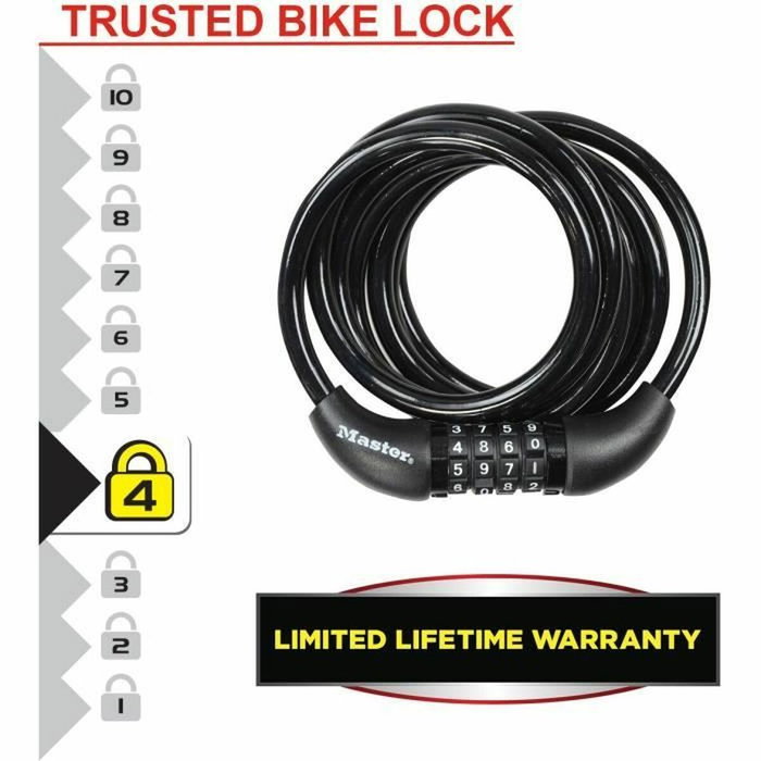 Master Lock Antivol à Câble Torsadé 1,8 m avec Combinaison Programmable