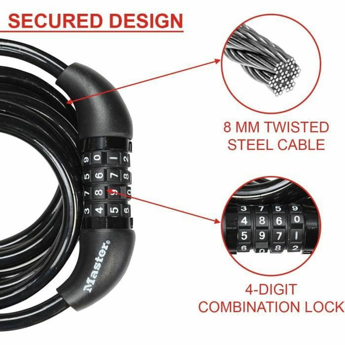 Master Lock Antivol à Câble Torsadé 1,8 m avec Combinaison Programmable