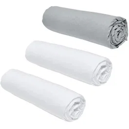 Today Lot de 3 draps housses Essential - 160 x 200 cm - 100% Coton - Couleur Craie/Acier - Pour lit 2 personnes
