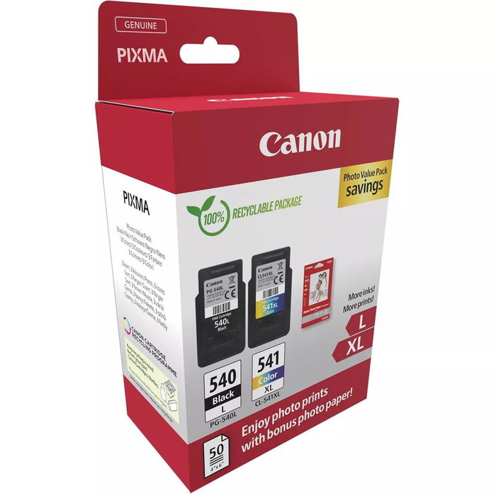 Canon PG-540L + CL-541XL Multipack Cartouches d'encre Noire et Couleur + Papier Photo 10x15cm Canon PG-540L + CL-541XL Multipack Cartouches d'encre Noire et Couleur + Papier Photo 10x15cm