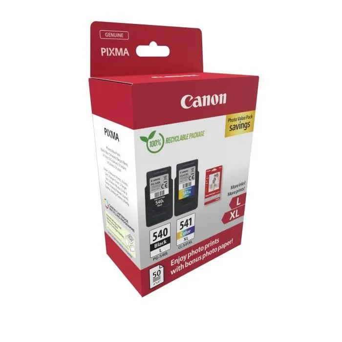 Canon PG-540XL Noir + CL-541XL Couleur - Pack de 2 cartouches d'encre haut rendement et papiers photo - Impression jusqu'à 400 pages