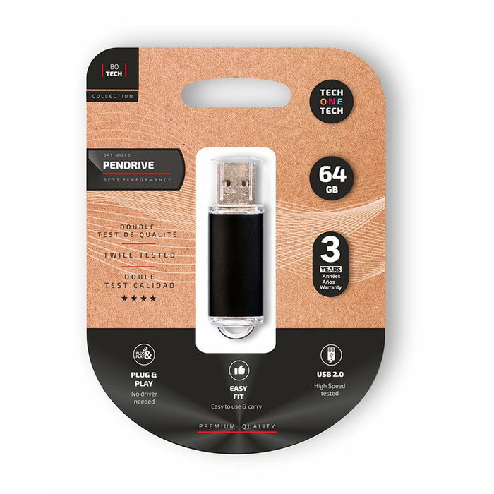 Clé USB Tech One Tech TEC3008-64 Noir Clé USB Tech One Tech TEC3008-64 Noir
