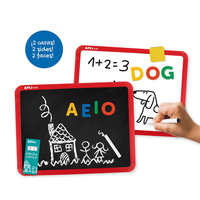 APLI KIDS Pizarra Magnética Doble Cara 19112 - Tableau Magnétique Blanc et Noir - Tableau à Craies et Marqueurs - Jouet Éducatif +3 Ans