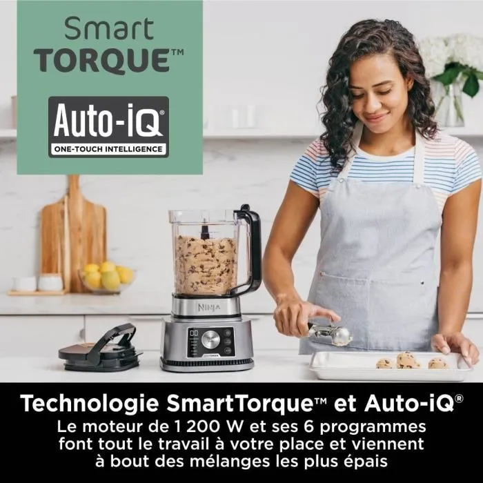 Ninja Blender CB350EU 3-en-1 Foodi Power Nutri - 1200 W, pichet 2.1 L, bols 700 ml & 400 ml, programmes automatiques