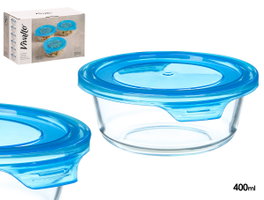 Vivalto Boîte de Conservation Ronde Cristal Bleu 14.8x5.5x13.2cm 400ml (Set de 24)