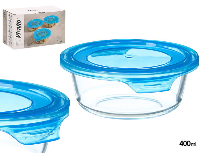 Vivalto Boîte de Conservation Ronde Cristal Bleu 14.8x5.5x13.2cm 400ml (Set de 24) Vivalto Boîte de Conservation Ronde Cristal Bleu 14.8x5.5x13.2cm 400ml (Set de 24)