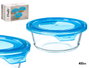 Vivalto Boîte de Conservation Ronde Cristal Bleu 14.8x5.5x13.2cm 400ml (Set de 24)