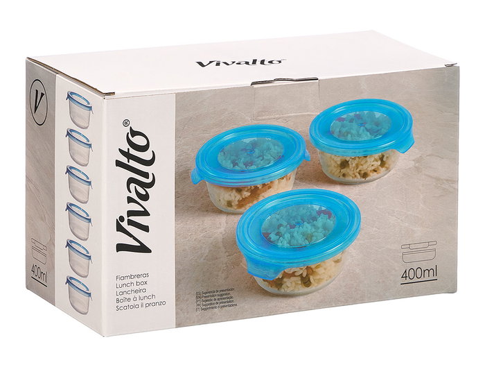 Vivalto Boîte de Conservation Ronde Cristal Bleu 14.8x5.5x13.2cm 400ml (Set de 24) Vivalto Boîte de Conservation Ronde Cristal Bleu 14.8x5.5x13.2cm 400ml (Set de 24)