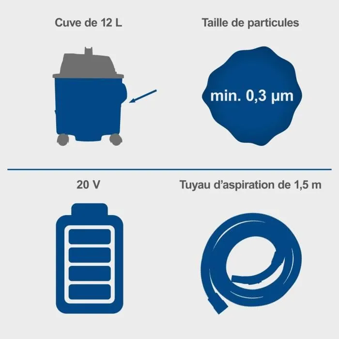 Scheppach C-NTS15-X Aspirateur sans fil 20V IXES 12L eau et poussière avec fonction soufflage - Starterkit batterie 4Ah inclus
