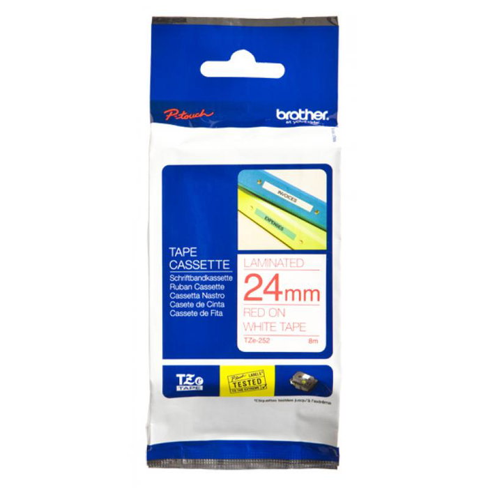 Brother TZE-252 TZe-252 Cassette de ruban d'impression blanc et rouge (TZE252) pour étiqueteuse