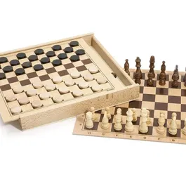 Jeujura Coffret en Bois Jeu de Dames et d'Échecs Réversible, Plateau 31 x 31 x 5 cm avec Pions en Bois, à Partir de 5 Ans