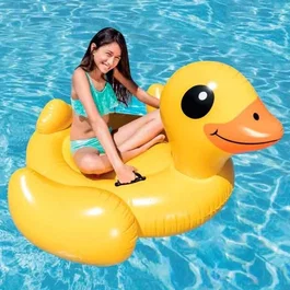 Intex Bouée gonflable géante Canard Jaune à chevaucher pour piscine avec poignées de maintien et 2 chambres à air - Jeu de bain pour enfant à partir de 3 ans