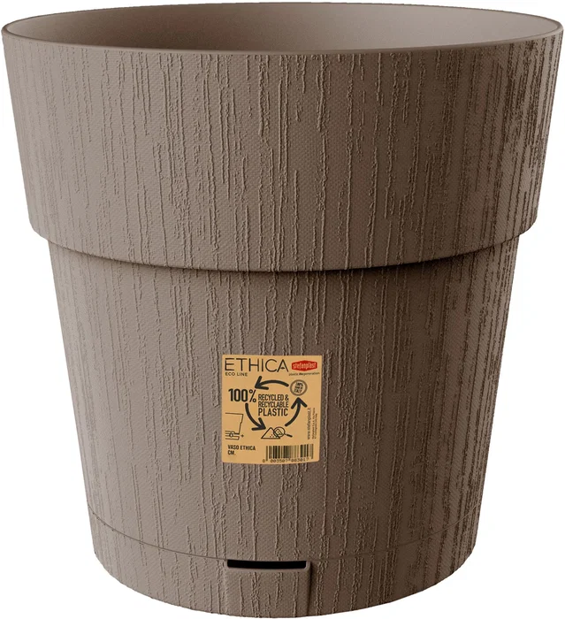 Stefanplast Pot de fleur ETHICA - 40 x h39 cm - 2 L - Avec réserve d'eau - Couleur Taupe