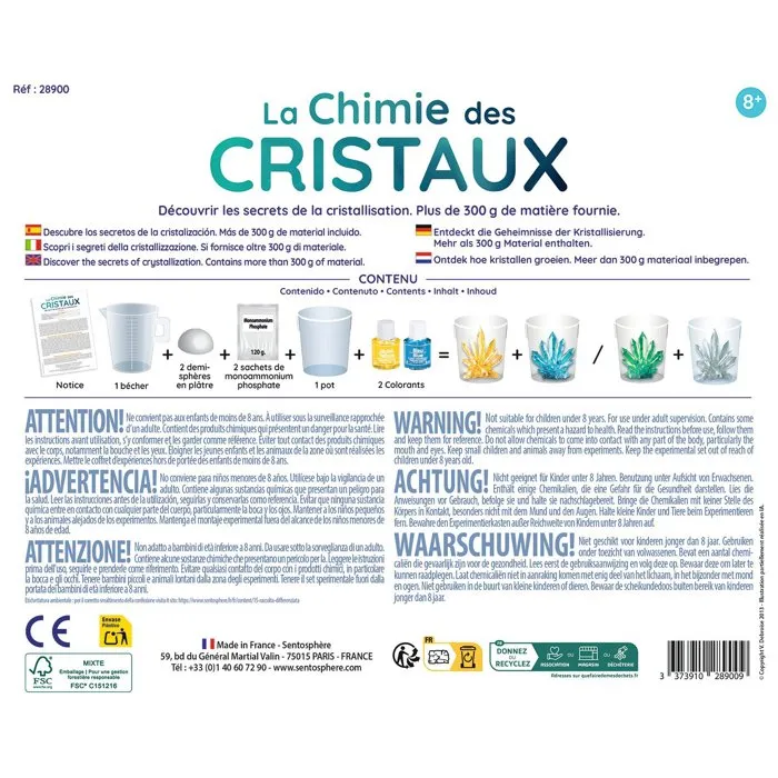 Sentosphere La Chimie des Cristaux - Collection de minéraux - Coffret de 2 sachets pour créer des cristaux - Dès 8 ans