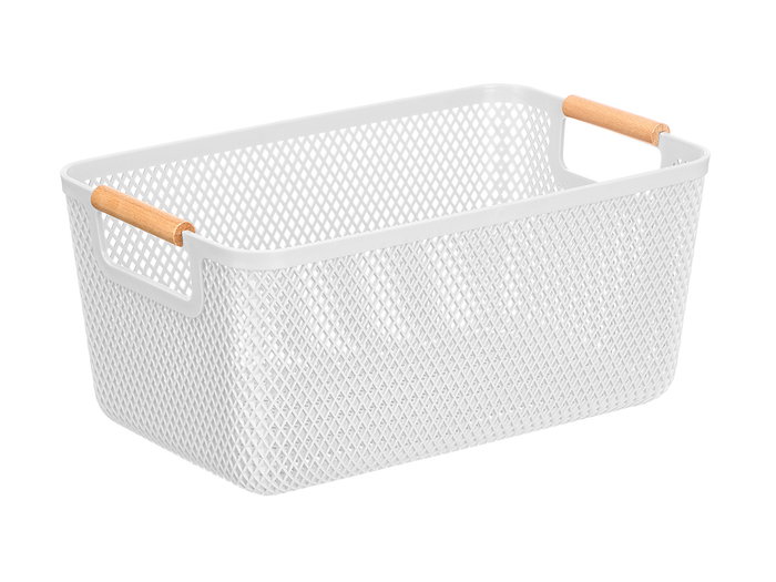 KIPIT Panier en plastique blanc avec anse en bambou 27,5x18cm KIPIT Panier en plastique blanc avec anse en bambou 27,5x18cm