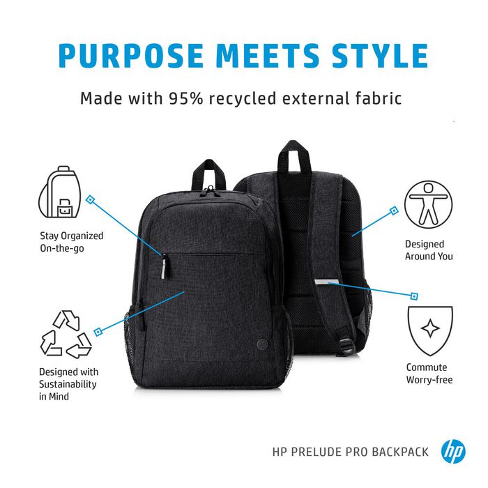 HP Prelude Pro Sac à Dos 15.6 Pouces pour Ordinateur Portable, Olive, Tissu Recyclé, Compartiment Padded, Passe-Câble, Garantie 1 An