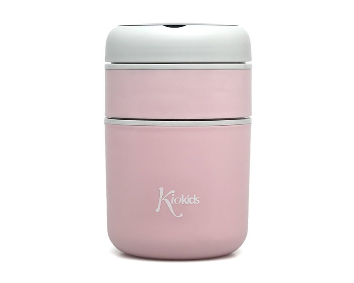KioKids Termo Biberon-Repas Isotherme en Acier Inoxidable 304, 710 mL, 2 Compartiments (180+530 mL), Garde la Température 4h, avec Cuillère et Anse, Rose, Collection Petits Moments