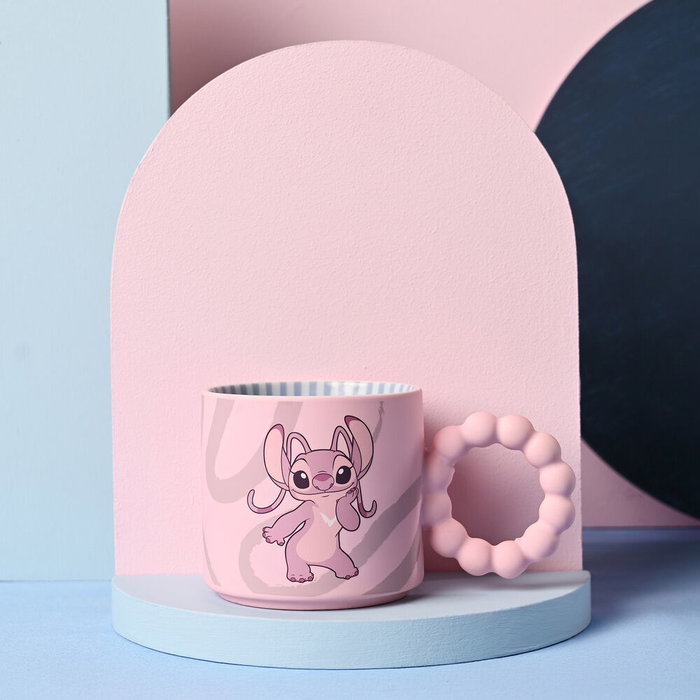WIDDOP & CO Tasse en céramique Disney Stitch - Angel, tasse cadeau avec illustration de personnage, poignée originale, dans une boîte cadeau rose