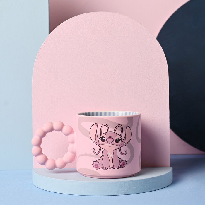 WIDDOP & CO Tasse en céramique Disney Stitch - Angel, tasse cadeau avec illustration de personnage, poignée originale, dans une boîte cadeau rose