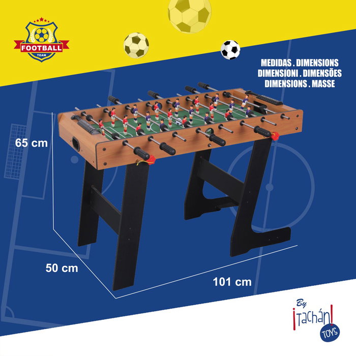 Tachan Futbolin Plegable 20245T - Baby-foot en bois pliable avec patats réglables (52 cm), 2 équipes, marqueurs manuels et balles inclus