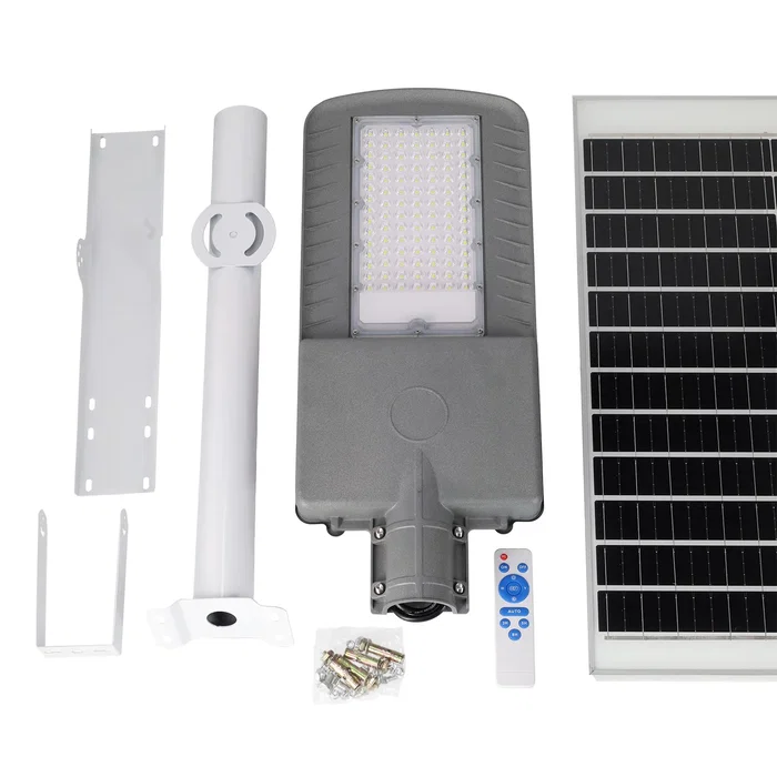 Lampe LED Solaire 200W 5000K, Panneau 30W, Batterie 28Ah, Détecteur Crépusculaire, Télécommande