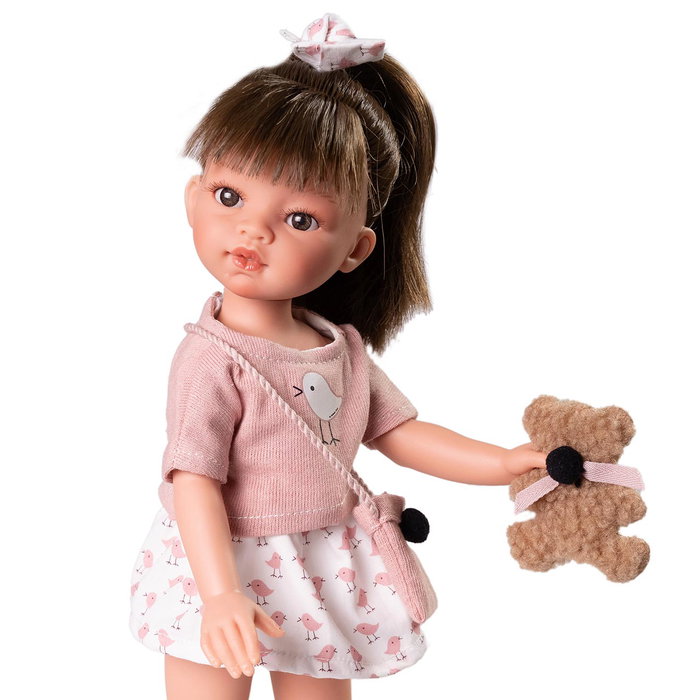 Muñecas Antonio Juan Poupée Emily de paseo (25305) - Poupée de mode 33 cm avec vêtements, sac à main et ours en peluche - À partir de 3 ans - Version espagnole