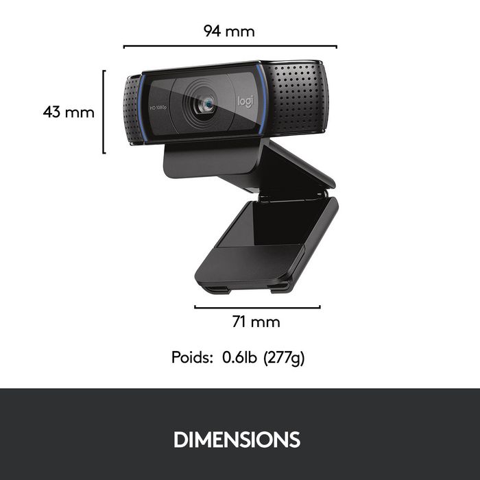 Logitech C920 Webcam Full HD 1080p (1920 x 1080) avec Objectif Carl Zeiss, H.264, Mise au Point Automatique et Micros Stéréo