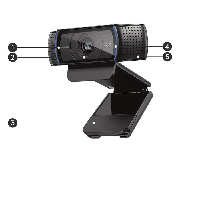Logitech C920 Webcam Full HD 1080p (1920 x 1080) avec Objectif Carl Zeiss, H.264, Mise au Point Automatique et Micros Stéréo