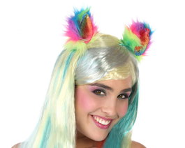 Atosa Oreilles à poils multicolores avec brillant pour licorne et fantaisie