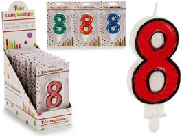 Arte Regal Bougies d'Anniversaire Numéro 8 - Assortiment de Couleurs - Lot de 2x14x8 cm (Set de 72)