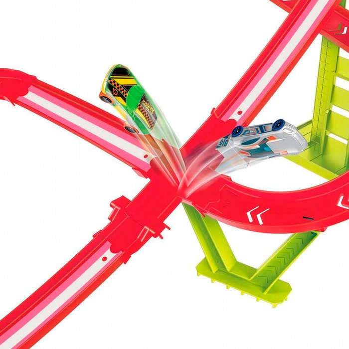 Hot Wheels Circuit à Toute Vitesse Neon Speeders avec Lanceur Motorisé, Paysage Urbain et Voiture Incluses - Dès 5 Ans