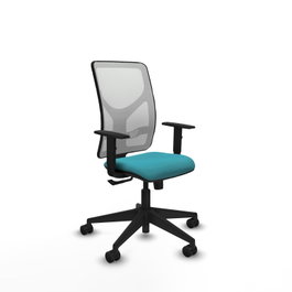 PIQUERAS Y CRESPO Chaise Motilla Synchro Turquoise et Blanc, Base Pyramidale Noire, Accoudoir 1D