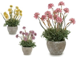 IBERGARDEN Fleur artificielle avec pot en ciment - Jaune, Violet, Rose