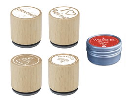 Innspiro Kit 4 Tampons en Bois 'Madrid Emocional' et 1 Encreur Rouge
