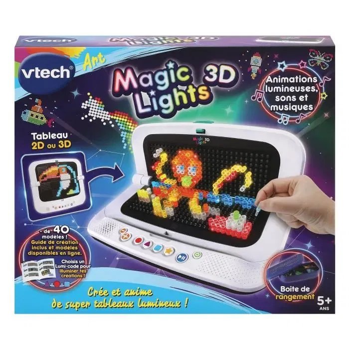 VTech Magic Lights 3D - Tableau lumineux avec 16 LEDs, 180 picots et supports téléchargeables - Version française VTech Magic Lights 3D - Tableau lumineux avec 16 LEDs, 180 picots et supports téléchargeables - Version française