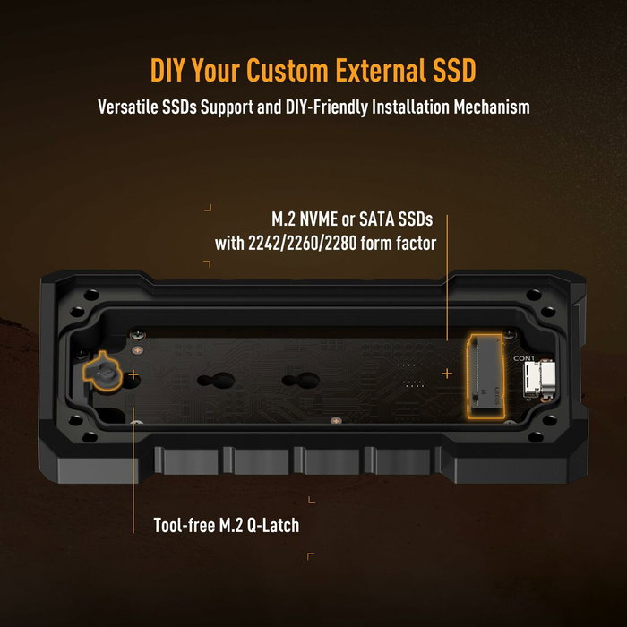 Asus TUF Gaming A2 Boîtier SSD Externe USB-C 3.2 Gen 2x2 Dual M.2 NVMe/SATA