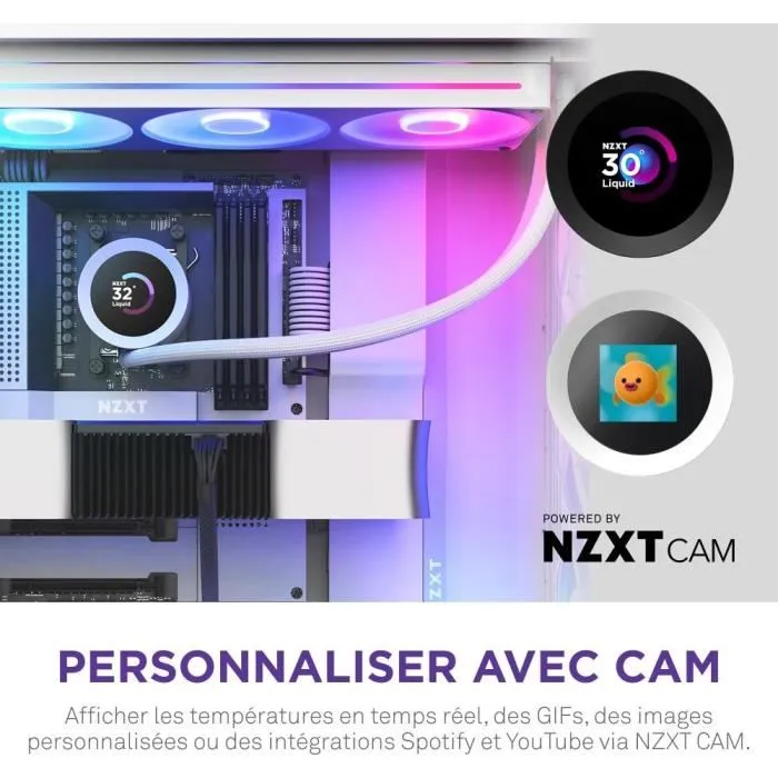 NZXT RL-KR360-W2 Kraken Plus 360 RGB - Watercooling avec écran LCD carré 1.54" personnalisable, ventilateurs RGB et compatibilité Socket AM4 - Blanc