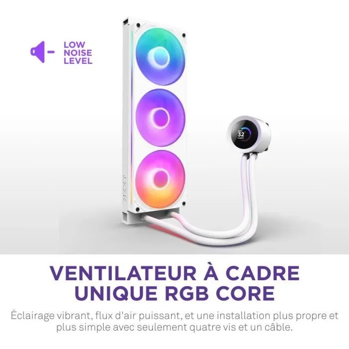 NZXT RL-KR360-W2 Kraken Plus 360 RGB - Watercooling avec écran LCD carré 1.54" personnalisable, ventilateurs RGB et compatibilité Socket AM4 - Blanc