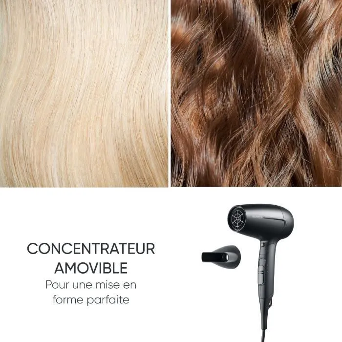 Severin HT 0159 - Sèche-cheveux de voyage compact 1600 W - Poignée pliable avec diffuseur - Noir - Multi-voltage (110/240V)